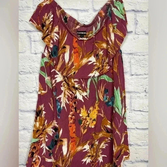 Express Gauze Botanical Floral Ruffled Tube Mini Dress - Picture 3 of 7